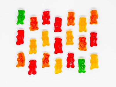 A bunch of gummies laid out next to each other in different forms showing how delta-9 gummies expire