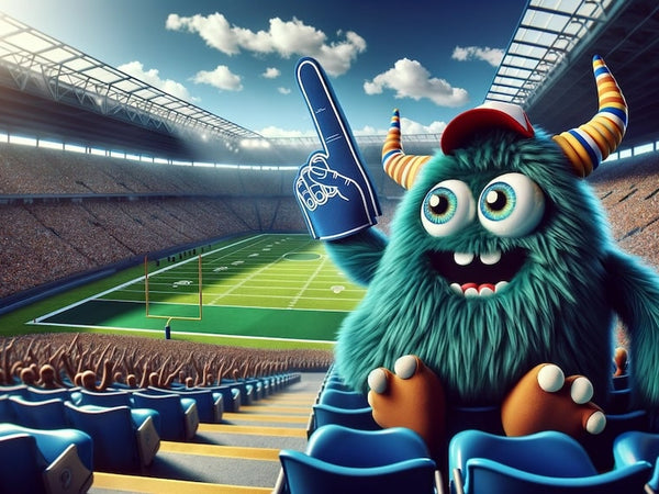 A Sunday Scaries monster attends a football game showing fun places to go on Sunday