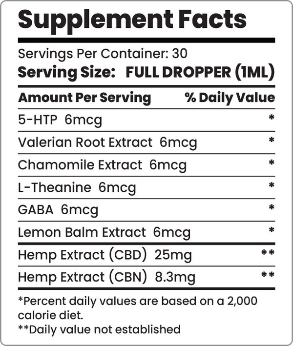 CBD Oil for Sleep Nutrition Label