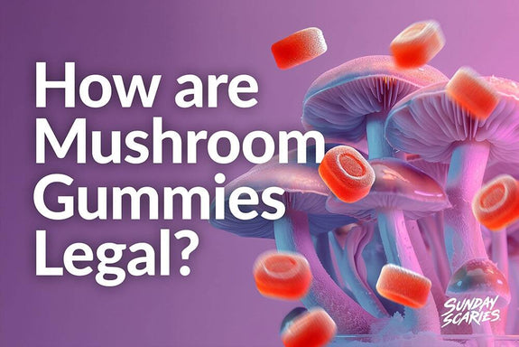 How mushroom gummies are legal is represented by shrooms and gumdrops