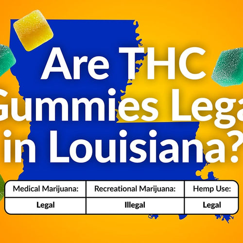 A chart showing whether THC gummies are legal in Louisiana for medical marijuana, recreational marijuana and hemp use