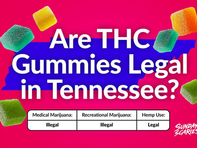 A chart showing which types of THC gummies are legal in Tennessee: for medical marijuana, recreational marijuana and hemp-derived