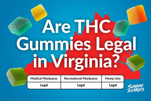 A graph showing the legality of THC gummies in Virginia for medical marijuana, recreational marijuana and hemp use