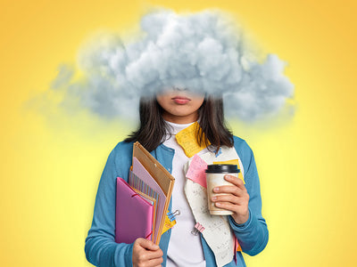 A woman with a cloud over her head showing how CBD may help with brain fog
