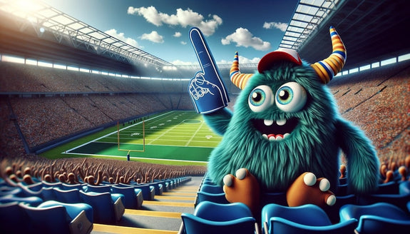 A Sunday Scaries monster attends a football game showing fun places to go on Sunday