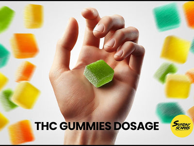 A bunch of THC gummies on a white background showing the different THC gummies dosages