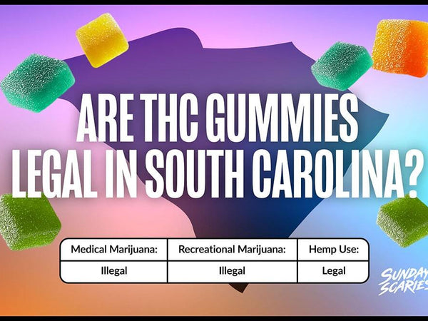 A chart showing the legality of THC gummies in South Carolina for medical & recreational marijuana and hemp-derived gummies