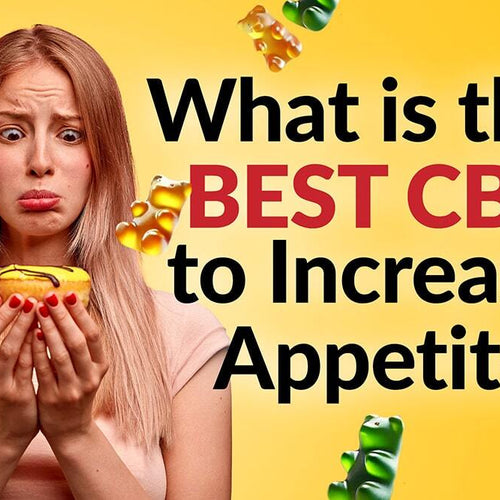 A woman looks at and questions a donut with floating CBD gummy bears around it wondering what the best CBD is to increase appetite