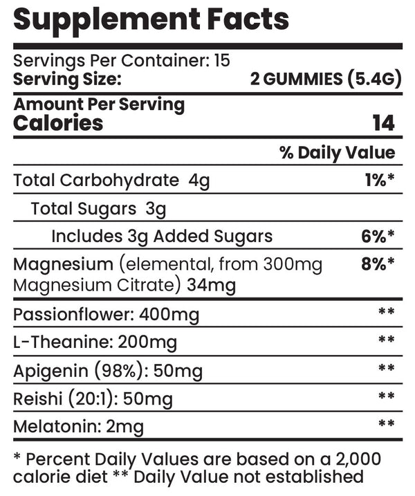 Mushroom Gummies for Sleep Nutrition Label