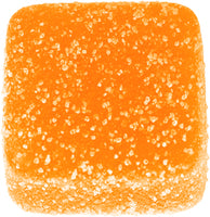 An orange delta-9 square gummy with sugar coating