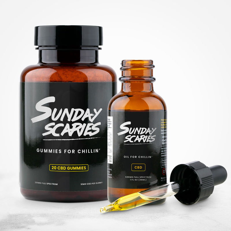 Our Sidepiece Bundle, a best-of-both-worlds Sunday Scaries CBD variety pack with Sunday Scaries CBD Gummies & CBD Oil