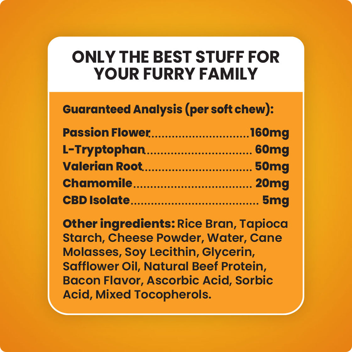 The full ingredient list for Sunday Scaries Calming Dog Treats