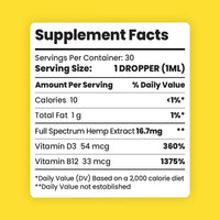 Supplement facts label for Sunday Scaries CBD Oil on a yellow background