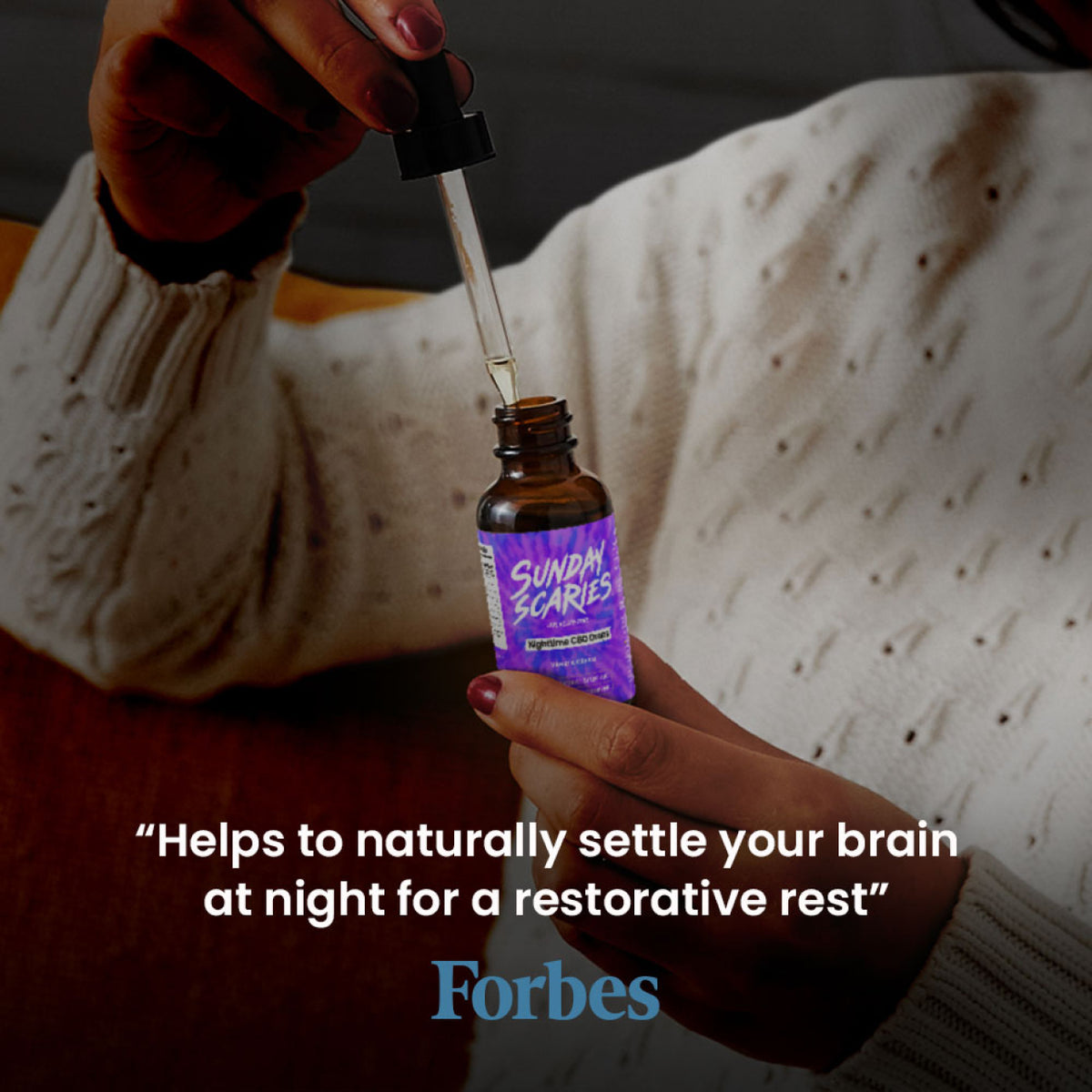 A quote from Forbes reads "Helps to naturally settle your brain at night for a restorative rest".
