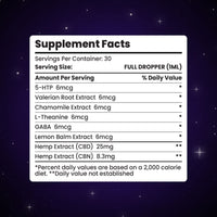 The back of label supplement facts for our Sunday Scaries CBD sleep oil