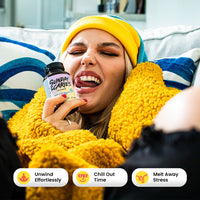 A woman chills out on her couch enjoying euphoric delta-9 gummies