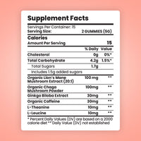 The supplement facts for Sunday Scaries Mushroom Gummies