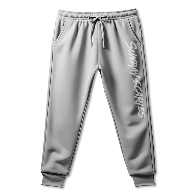A product image of the sunday scaries gray sweatpants