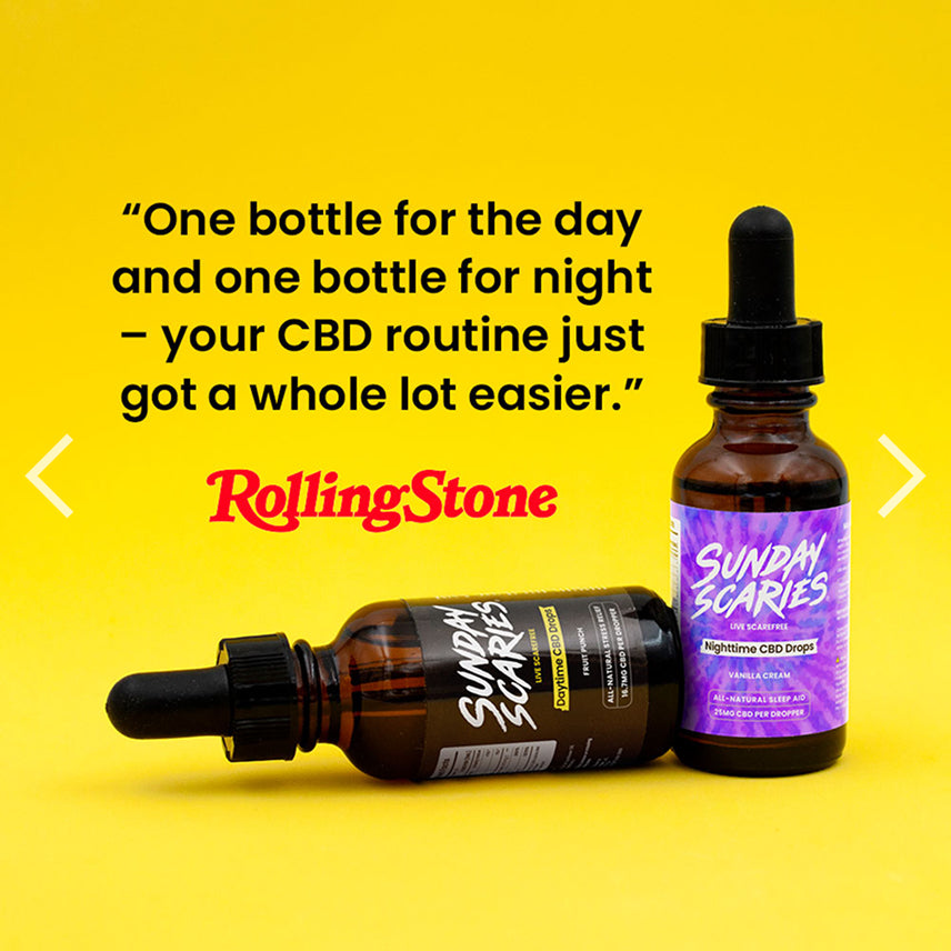 Rolling Stones Quote - One bottle for the day and one bottle for the night - your CBD routine just got a whole lot easier