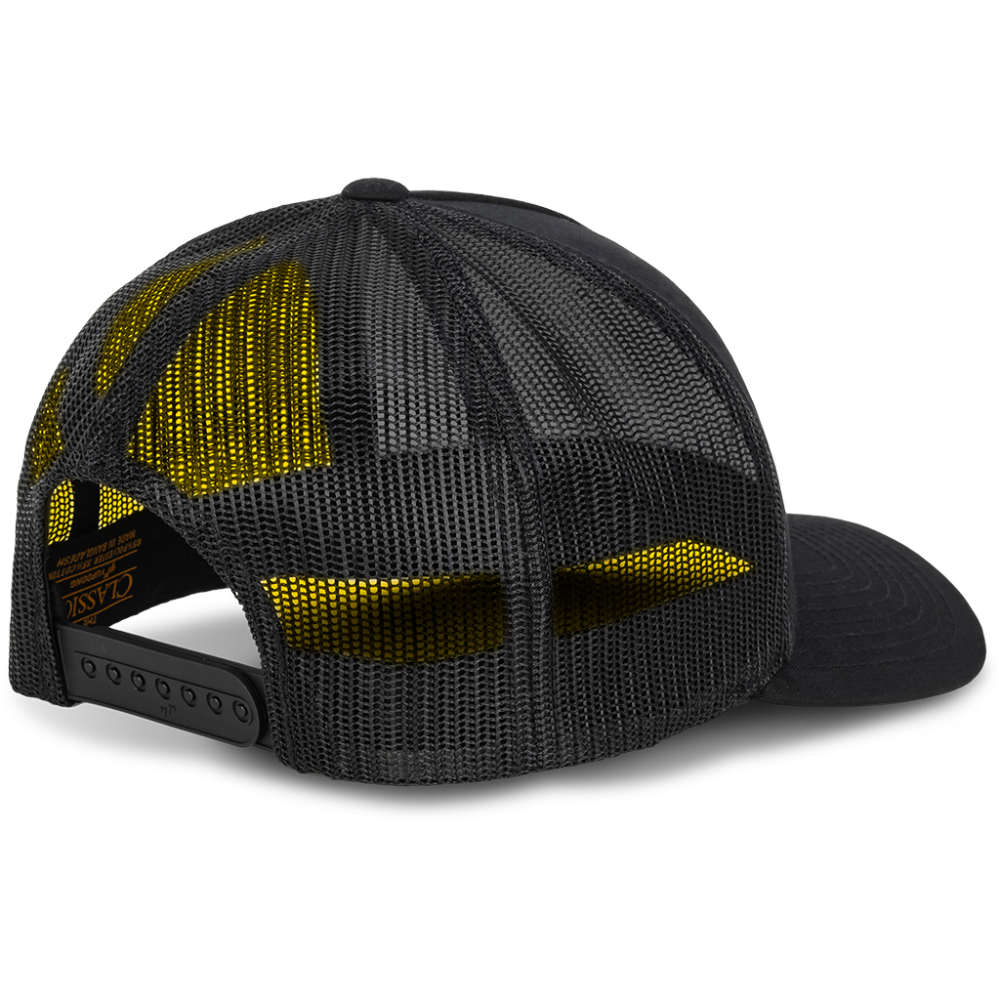 The back of the Sunday Scaries Snapback showing the adjustable, one-size-fits-all snap