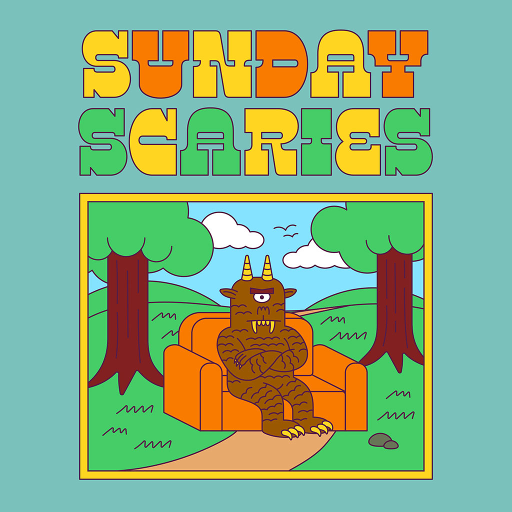 Sunday Scaries couch monster merch print up close